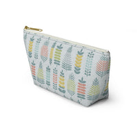 Stamped Leaves Accessory Pouch w T-bottom in Aqua